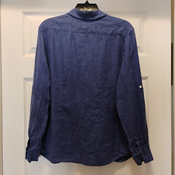 Tommy Bahama Two Palms Linen Shirt Navy Blue Roll Tab Sleeve Size M - Picture 4 of 5